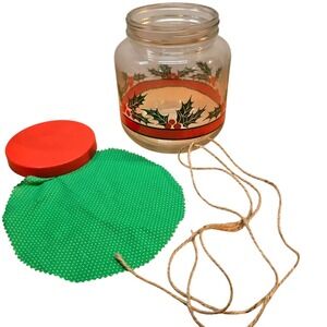 Large 6" Clear Glass Christmas Candy Jar Dish Handmade Gifts holly & Ivy